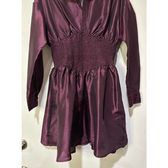 Hutch Iridescent Waisted Shirtdress Plum Size Medium NWT Shirred Waist Dressy - Picture 6 of 14